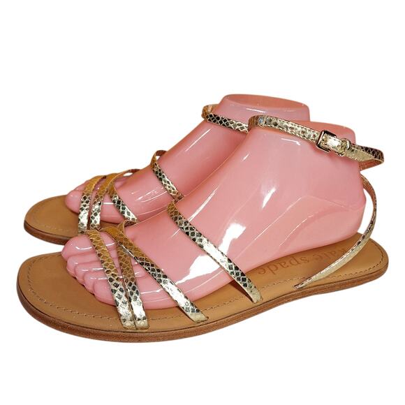 Kate spade Cove Sandals Gold snake print strappy flat sandals metallic flats 9.5 - Picture 6 of 6